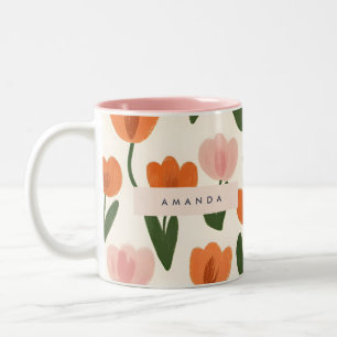 Tasse 2 Couleurs Monogramme Personnalisé Cute Spring Tulip Motif