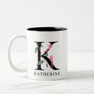 Tasse 2 Couleurs Monogramme personnalisé d'alphabet floral K