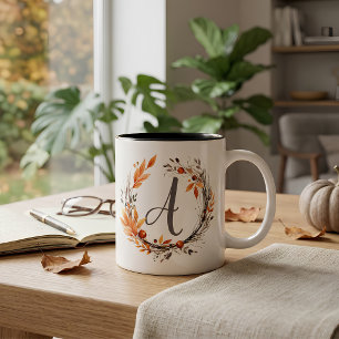 Tasse 2 Couleurs Monogramme personnalisé de feuillage d'automne