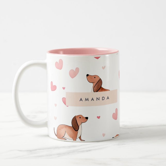 Tasse 2 Couleurs Monogramme Personnalisé Mignon Chien Dachshund (Gauche)