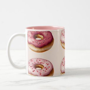 Tasse 2 Couleurs Monogramme Personnalisé Motif de Donut Rose