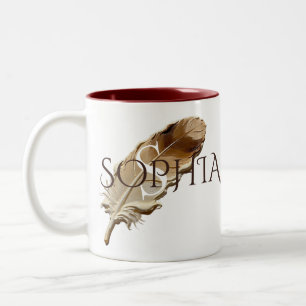 Tasse 2 Couleurs Monogramme personnalisé plume marron personnalisé