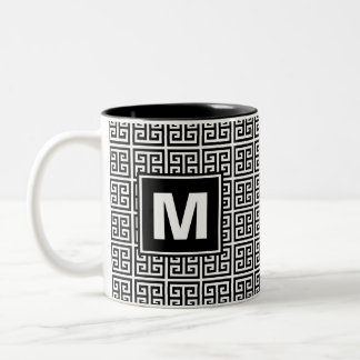 Tasse 2 Couleurs Monogramme principal grec noir et blanc moderne