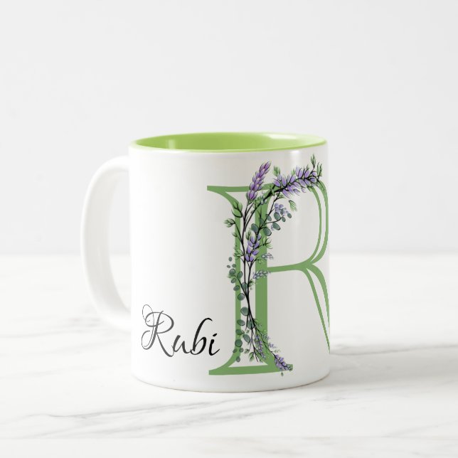 Tasse 2 Couleurs Monogramme R Lavender Eucalyptus (Devant gauche)