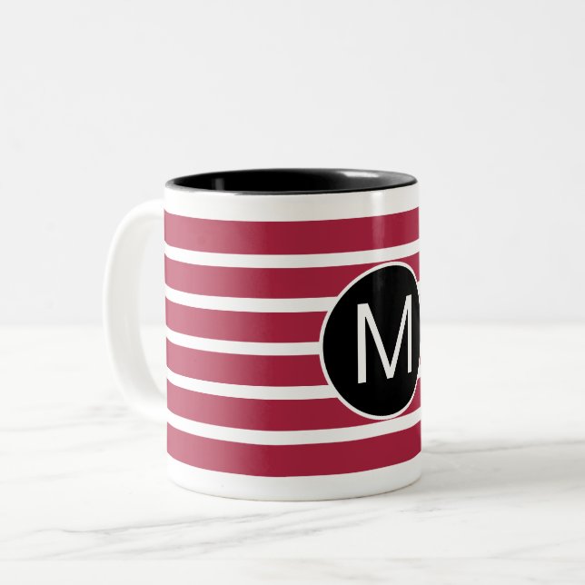 Tasse 2 Couleurs Monogramme rayé bordeaux et noir (Devant gauche)