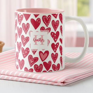 Tasse 2 Couleurs Monogramme Red Valentine Heart Motif