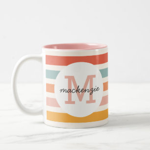 Tasse 2 Couleurs Monogramme Retro Grandes Colorées Personnalisées
