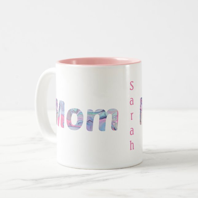 Tasse 2 Couleurs Monogramme Rose Marbré Maman (Devant gauche)