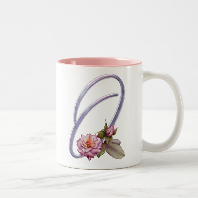 Tasse 2 Couleurs Monogramme rose O de roses (Droit)