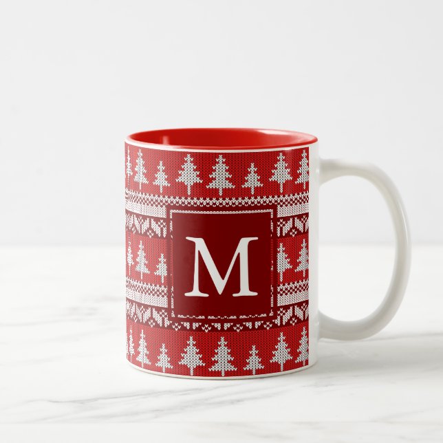Tasse 2 Couleurs Monogramme - Rouge canneberge + Blanc frêne nordiq (Droit)