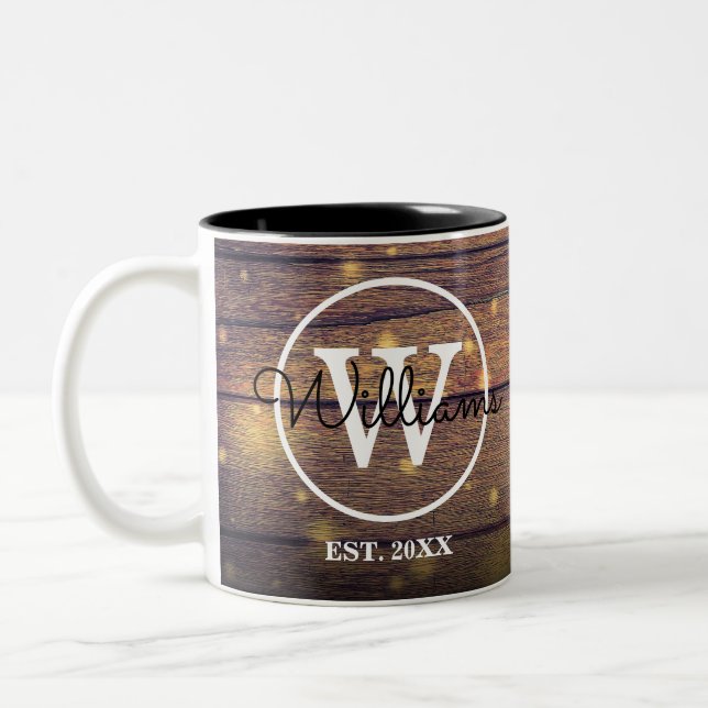 Tasse 2 Couleurs Monogramme Rustique Bois Élégant Script Personnali (Gauche)