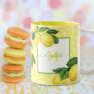 Tasse 2 Couleurs Monogramme rustique campagne citron aquarelle pois