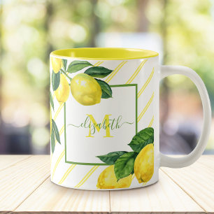 Tasse 2 Couleurs Monogramme rustique citrons d'aquarelle rayures