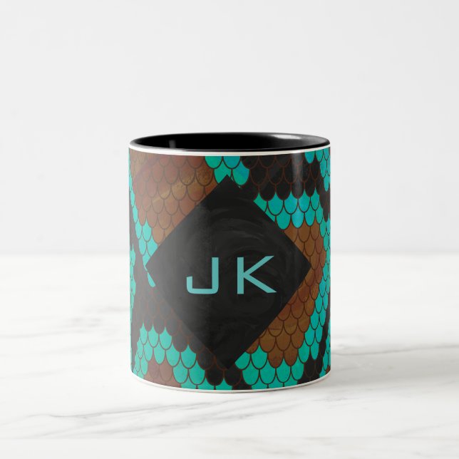 Tasse 2 Couleurs Monogramme serpent impression Brown et Turquoise (Centre)