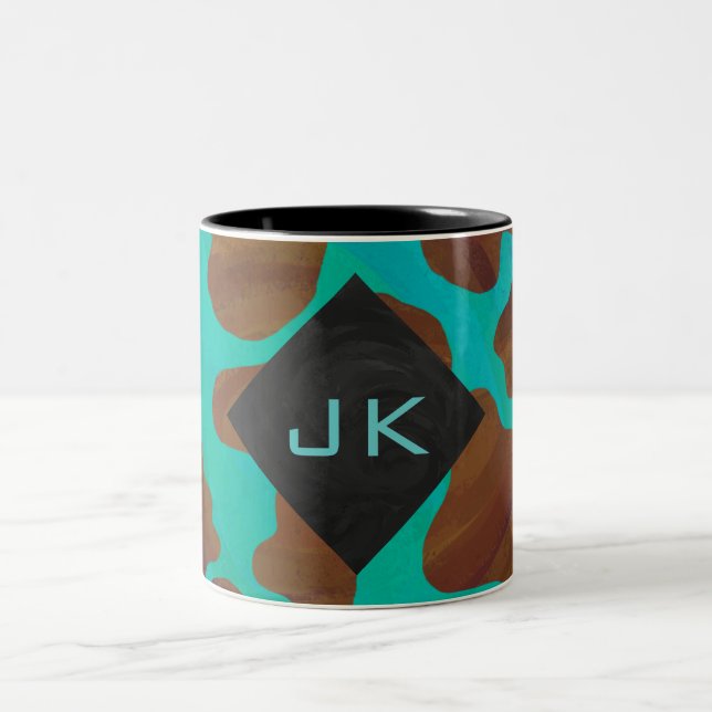 Tasse 2 Couleurs Monogramme Vache Impression Brown et Turquoise (Centre)
