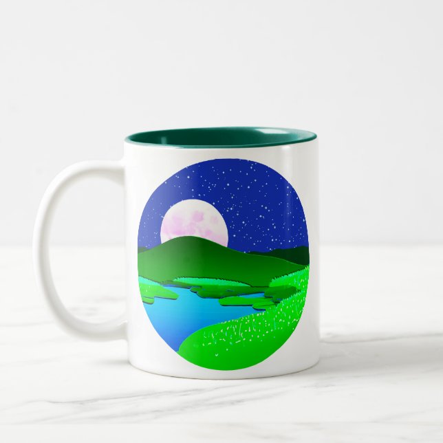 Tasse 2 Couleurs Montée de la Pleine lune sur les collines vertes (Gauche)