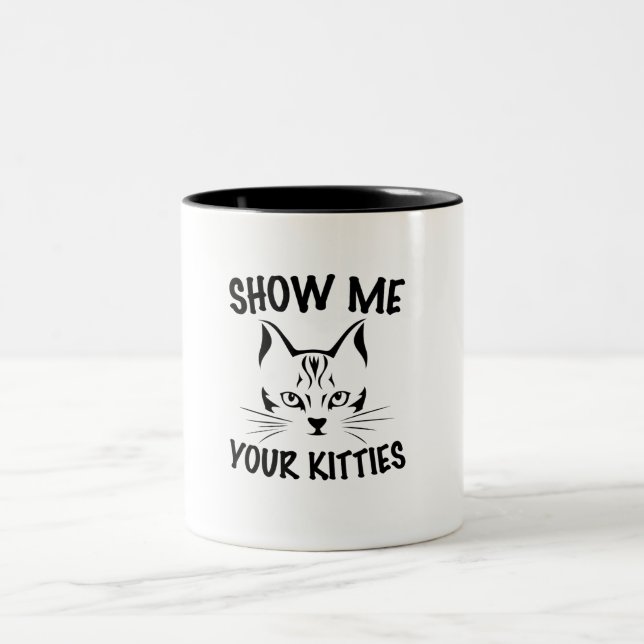 Tasse 2 Couleurs montrez-moi vos chatons | design chats (Centre)