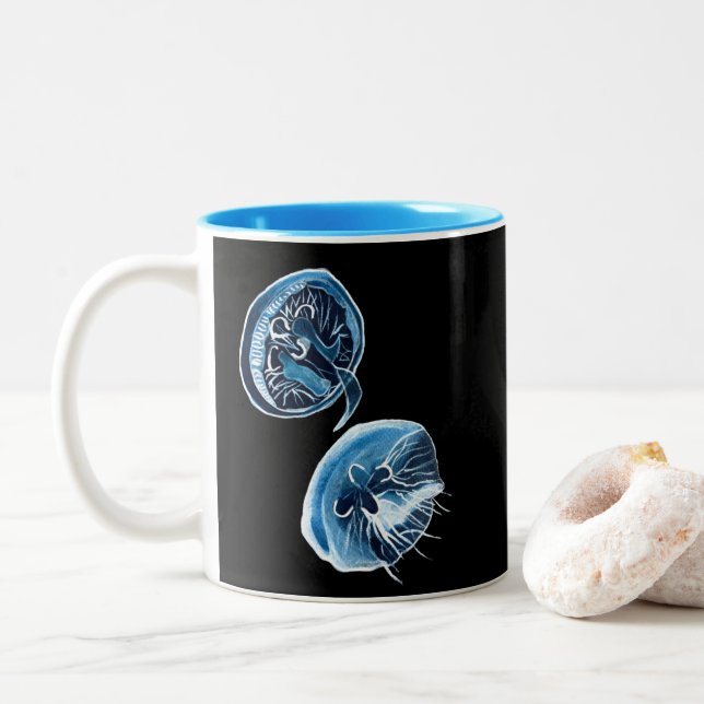 Tasse 2 Couleurs MoonJellyfish aquarelle art (Avec donut)