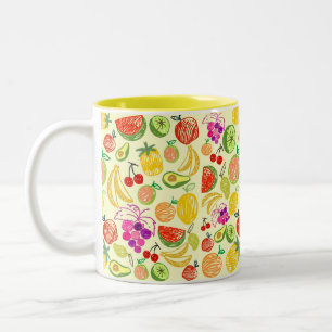 Tasse 2 Couleurs Motif à doodle de fruits assoré