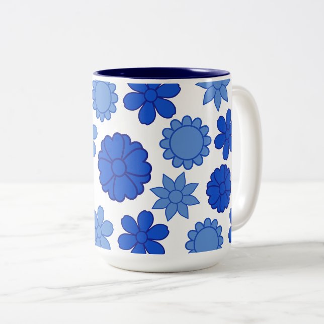 Tasse 2 Couleurs Motif à fleurs bleu ciel (Devant droit)