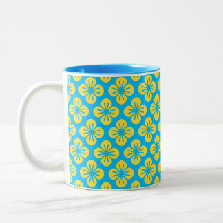 Tasse 2 Couleurs Motif à fleurs en Jaune et Turquoise