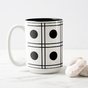 Tasse 2 Couleurs Motif à pois et damier noir et blanc en cercle