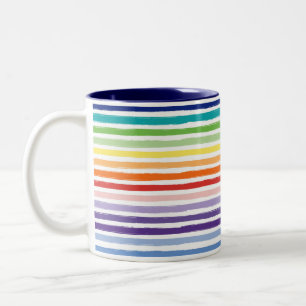 Tasse 2 Couleurs Motif à rayures de pinceau aquarelle arc-en-ciel