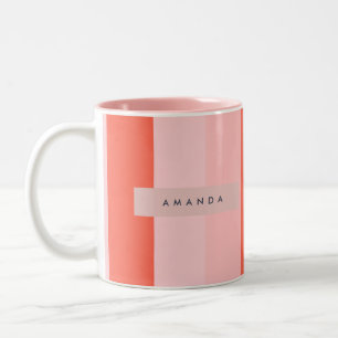 Tasse 2 Couleurs Motif à rayures verticales personnalisé corail et