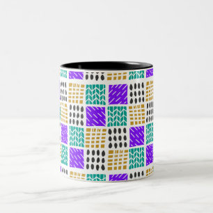 Tasse 2 Couleurs Motif Abstrait Géométrique de Carrés Colorés