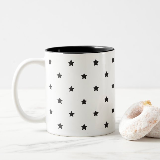 Tasse 2 Couleurs Motif Black and White Stars (Avec donut)