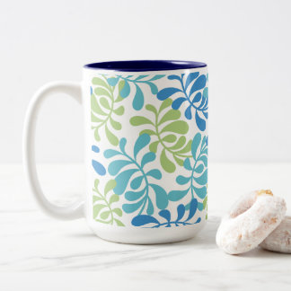 Tasse 2 Couleurs Motif botanique de feuilles d'océan bleu