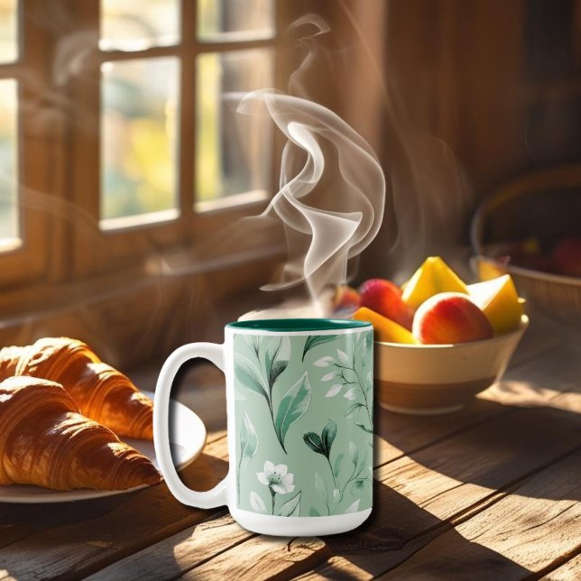 Tasse 2 Couleurs Motif botanique en verts subtils (Créateur téléchargé)