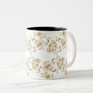 Tasse 2 Couleurs Motif botanique floral doré élégant