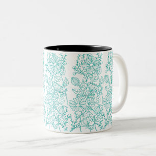 Tasse 2 Couleurs Motif botanique floral turquoise élégant