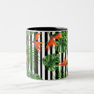 Tasse 2 Couleurs Motif botanique rayé de Monstera tropical