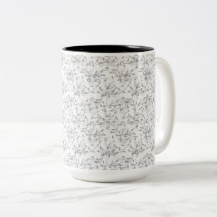 Tasse 2 Couleurs Motif botanique tiré à la main en noir et blanc