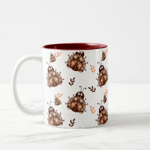 Tasse 2 Couleurs Motif Brown et beige Ladybug et Flower