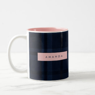 Tasse 2 Couleurs Motif carreaux bleu marine classique personnalisé