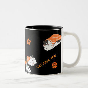 Tasse 2 Couleurs Motif Chat Mignon et Sushi Esthétique Japonaise