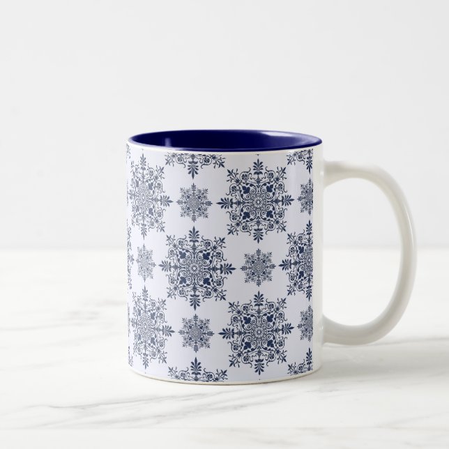 Tasse 2 Couleurs Motif Damas de flocon bleu (Droit)