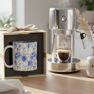 Tasse 2 Couleurs Motif d'aquarelle Art Floral Bleu