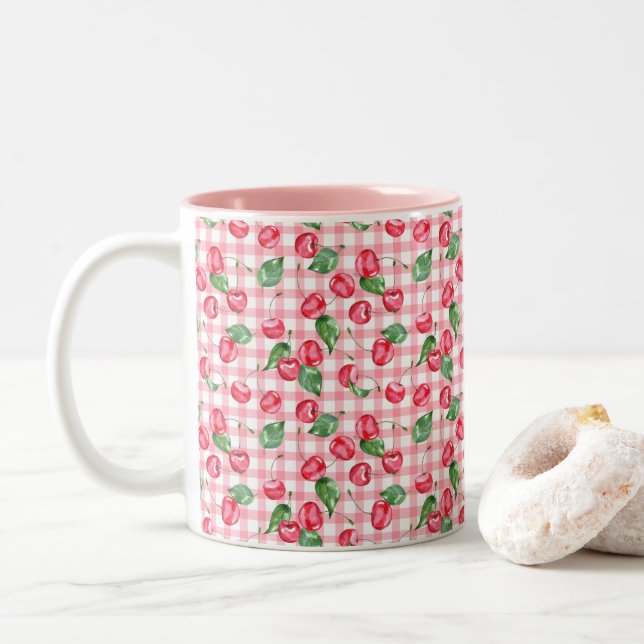 Tasse 2 Couleurs Motif d'aquarelle cerise (Avec donut)