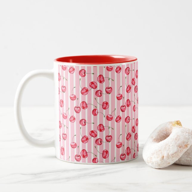 Tasse 2 Couleurs Motif d'aquarelle cerise (Avec donut)