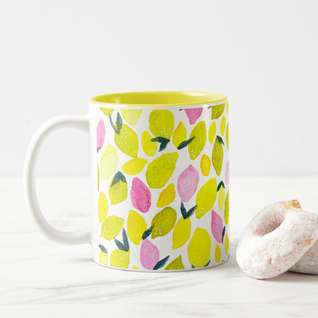 Tasse 2 Couleurs Motif d'aquarelle citron (Avec donut)