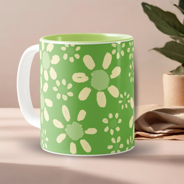 Tasse 2 Couleurs Motif d'aquarelle verte Fleur marguerite (Créateur téléchargé)