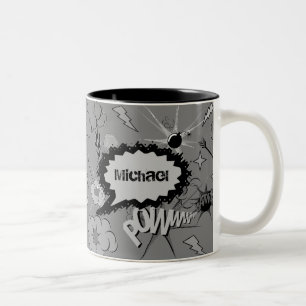 Tasse 2 Couleurs Motif de bande dessinée personnalisé rétro gris pe