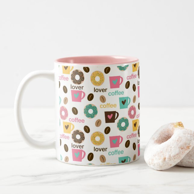 Tasse 2 Couleurs Motif de café et beignet  (Avec donut)