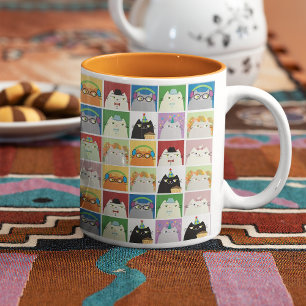 Tasse 2 Couleurs Motif de chat kawaii coloré