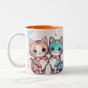 Tasse 2 Couleurs Motif de chat mignon kawaii coloré pour les amoure