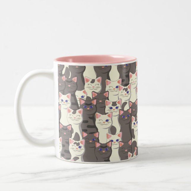 Tasse 2 Couleurs Motif de chats blancs et gris (Gauche)